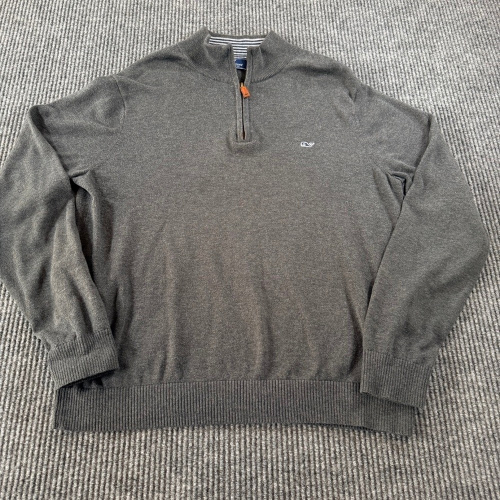 Vineyard Vines Quarter Zip Pullover Sweater Mens Size M Gray Cotton  RN 134578